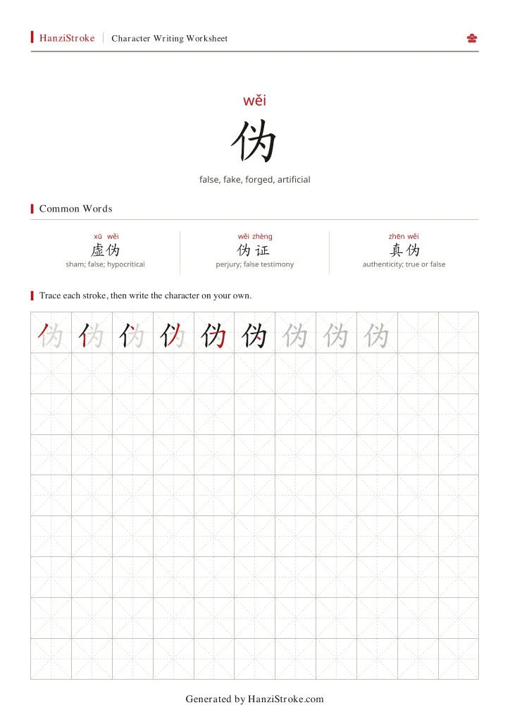 伪 handwriting practice worksheet preview
