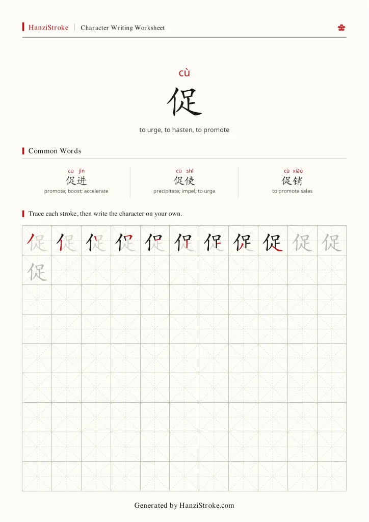 促 handwriting practice worksheet preview