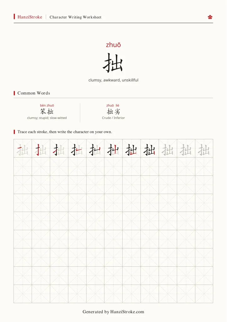 拙 handwriting practice worksheet preview