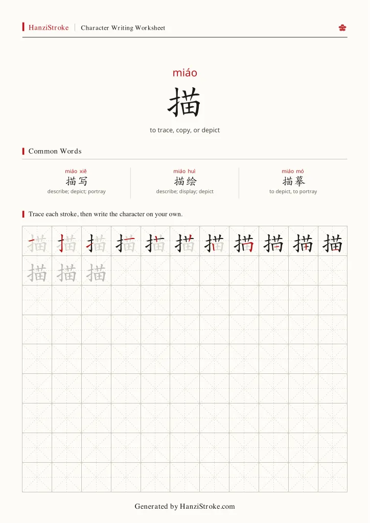 描 handwriting practice worksheet preview