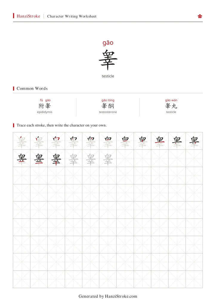 睾 handwriting practice worksheet preview