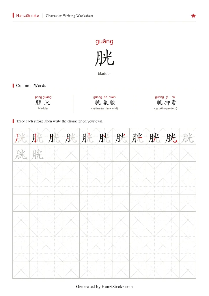 胱 handwriting practice worksheet preview