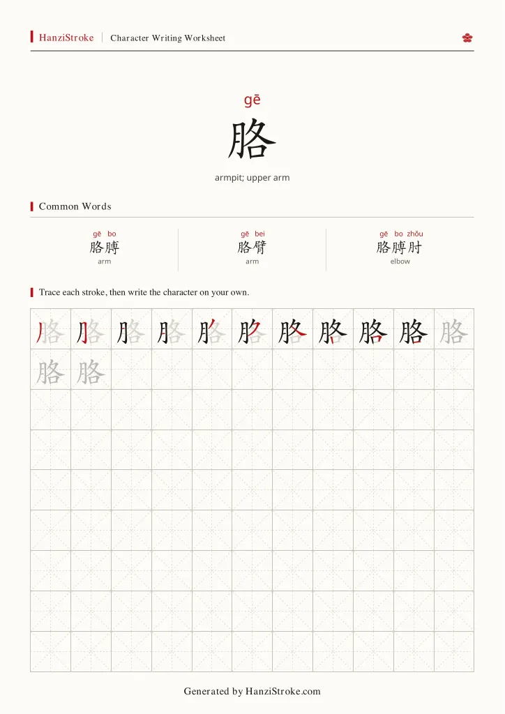 胳 handwriting practice worksheet preview