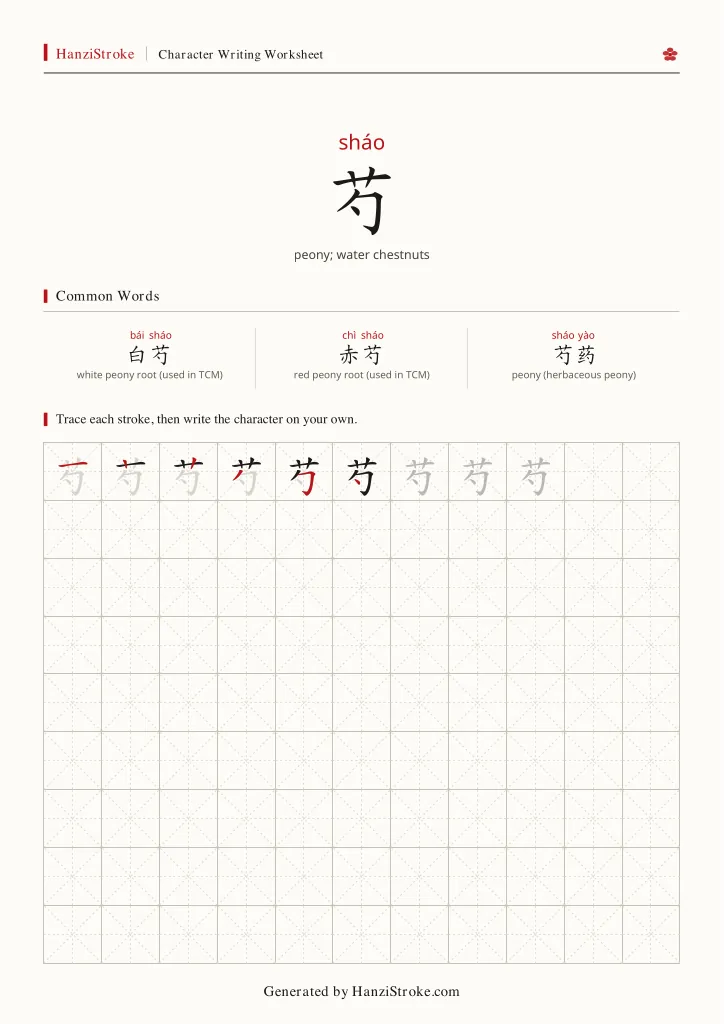芍 handwriting practice worksheet preview