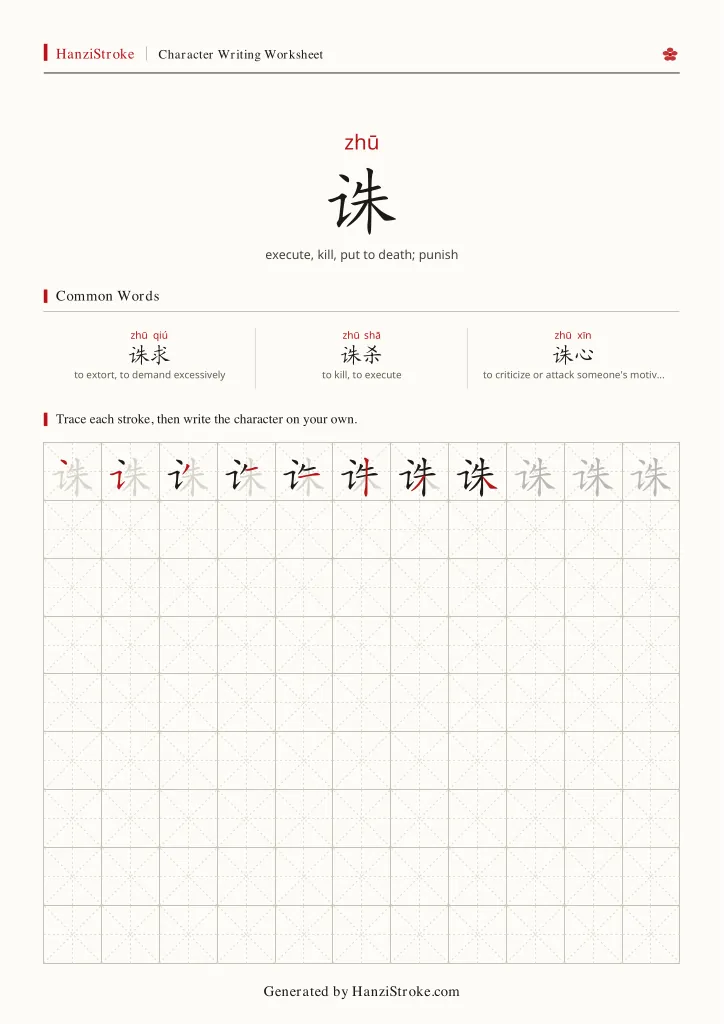 诛 handwriting practice worksheet preview