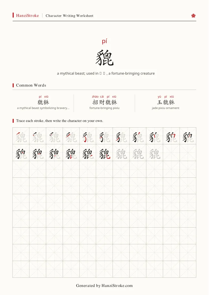 貔 handwriting practice worksheet preview