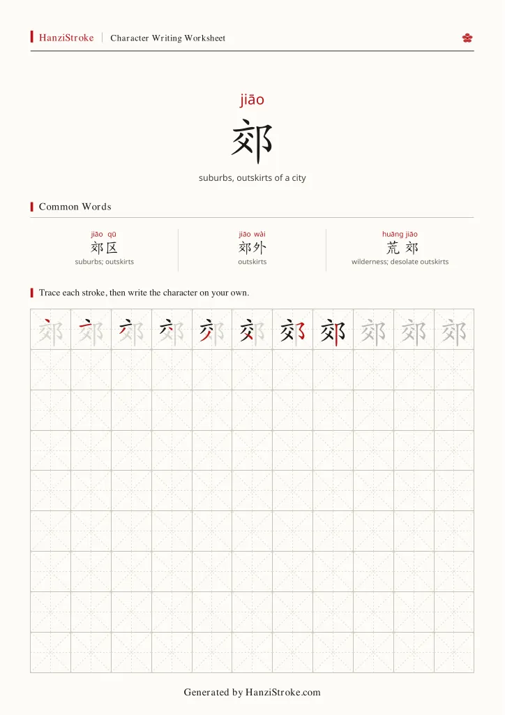 郊 handwriting practice worksheet preview