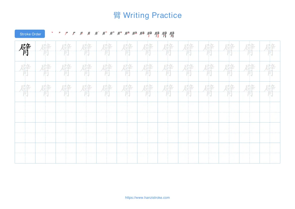 臂 (bì): Stroke Order, Meaning & How to Write | HSK 6