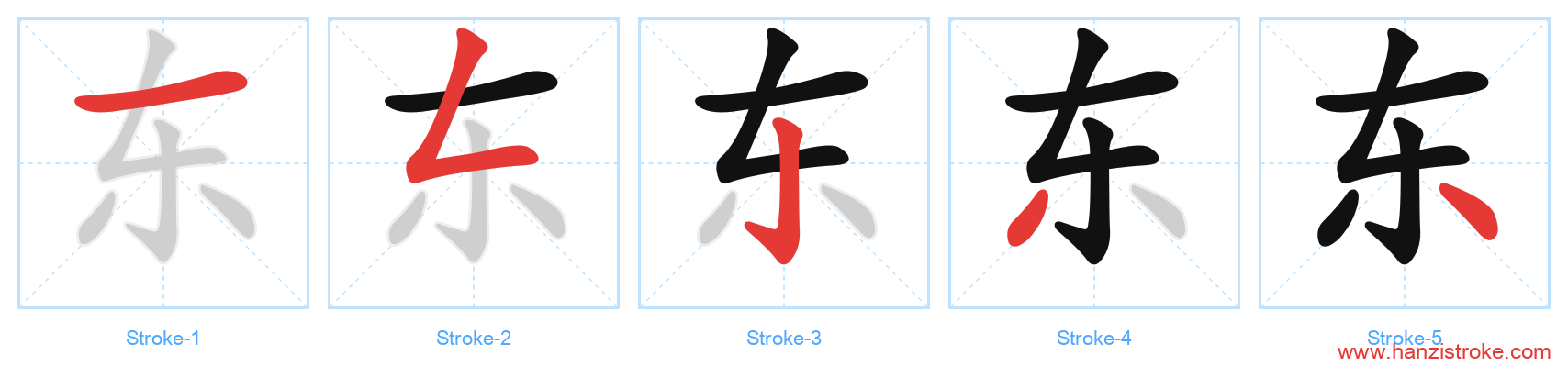 东 stroke order diagram