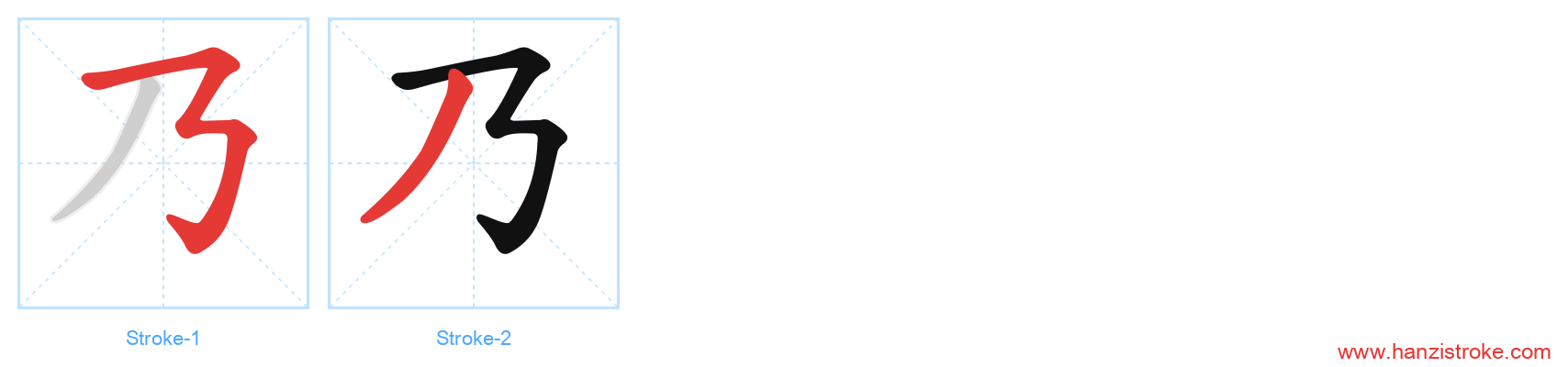 乃 stroke order diagram