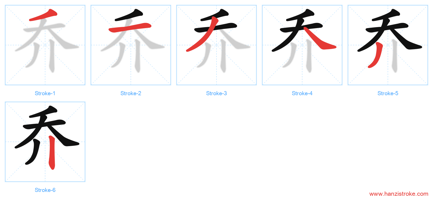 乔 stroke order diagram
