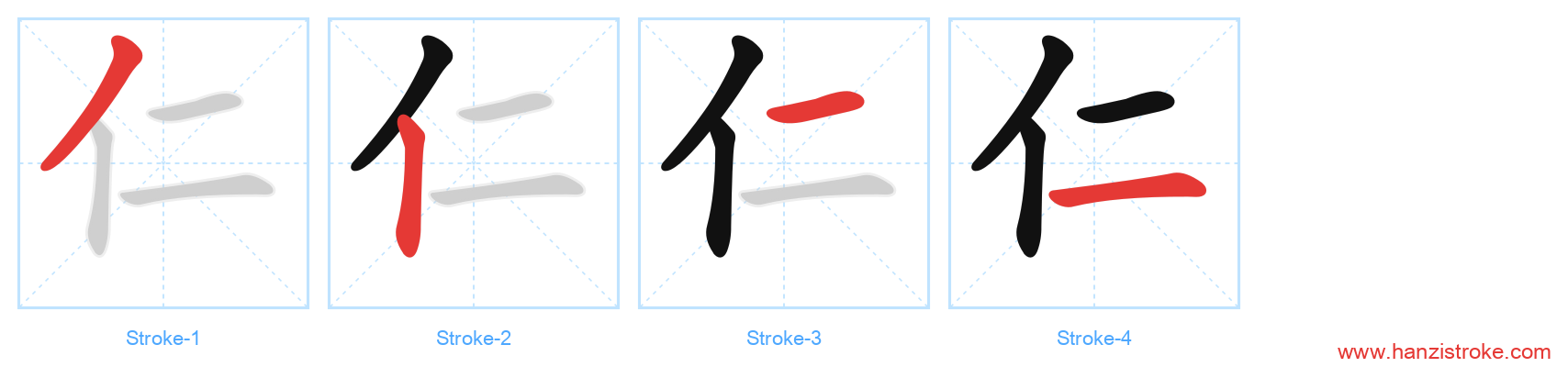 仁 stroke order diagram