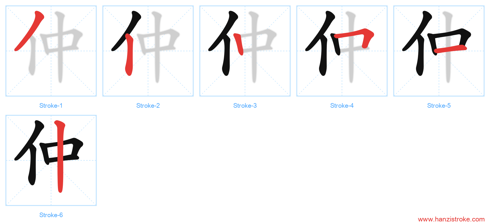 仲 stroke order diagram