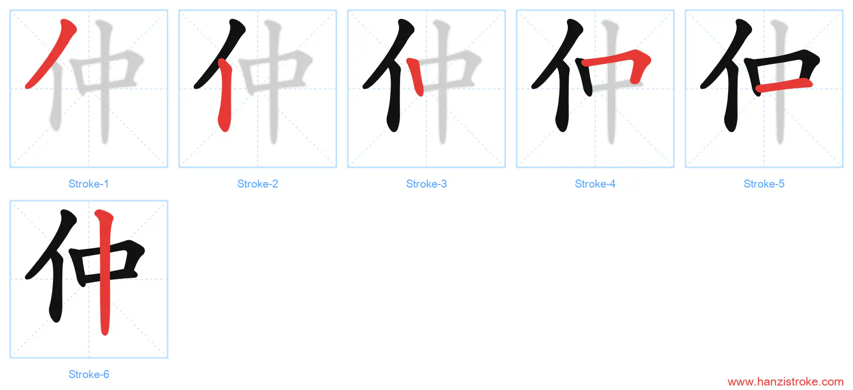 仲 stroke order diagram