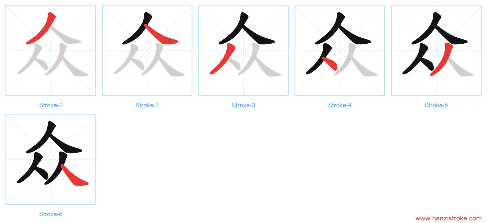 众 stroke order diagram