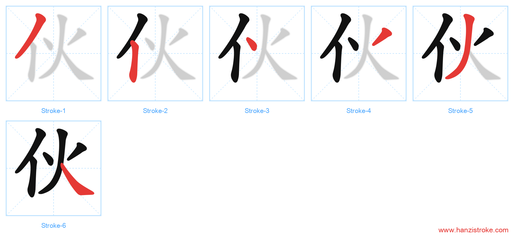 伙 stroke order diagram