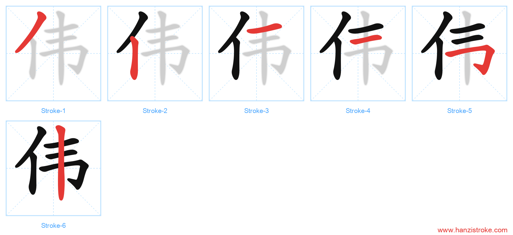 伟 stroke order diagram