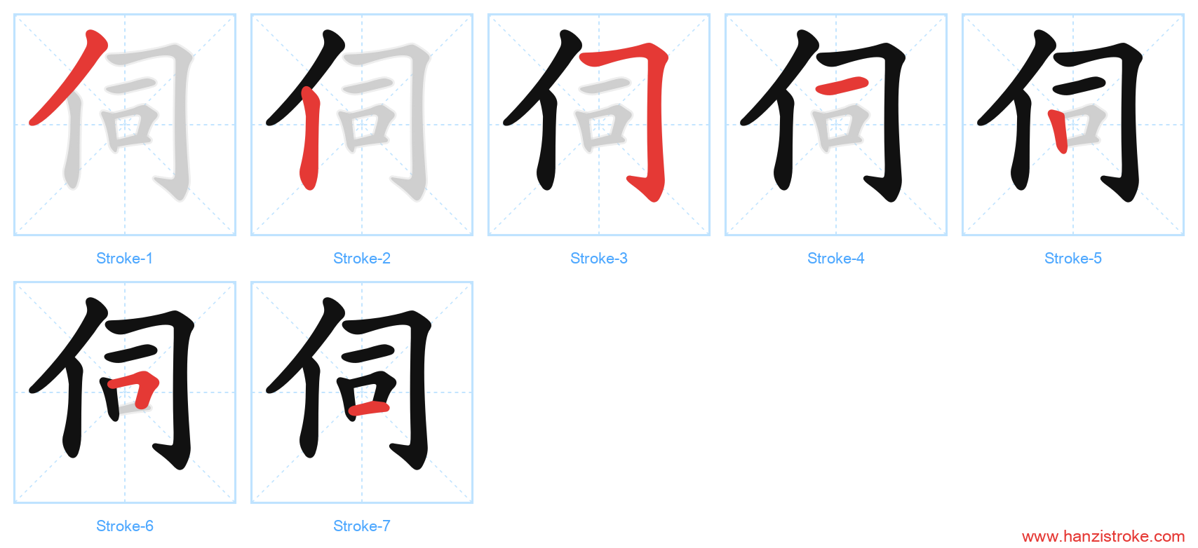 伺 stroke order diagram