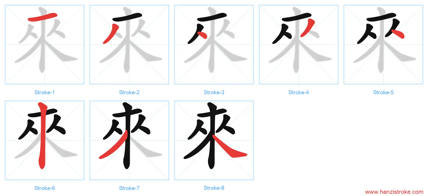 來 traditional stroke order diagram