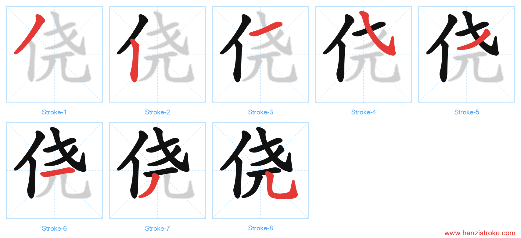 侥 stroke order diagram