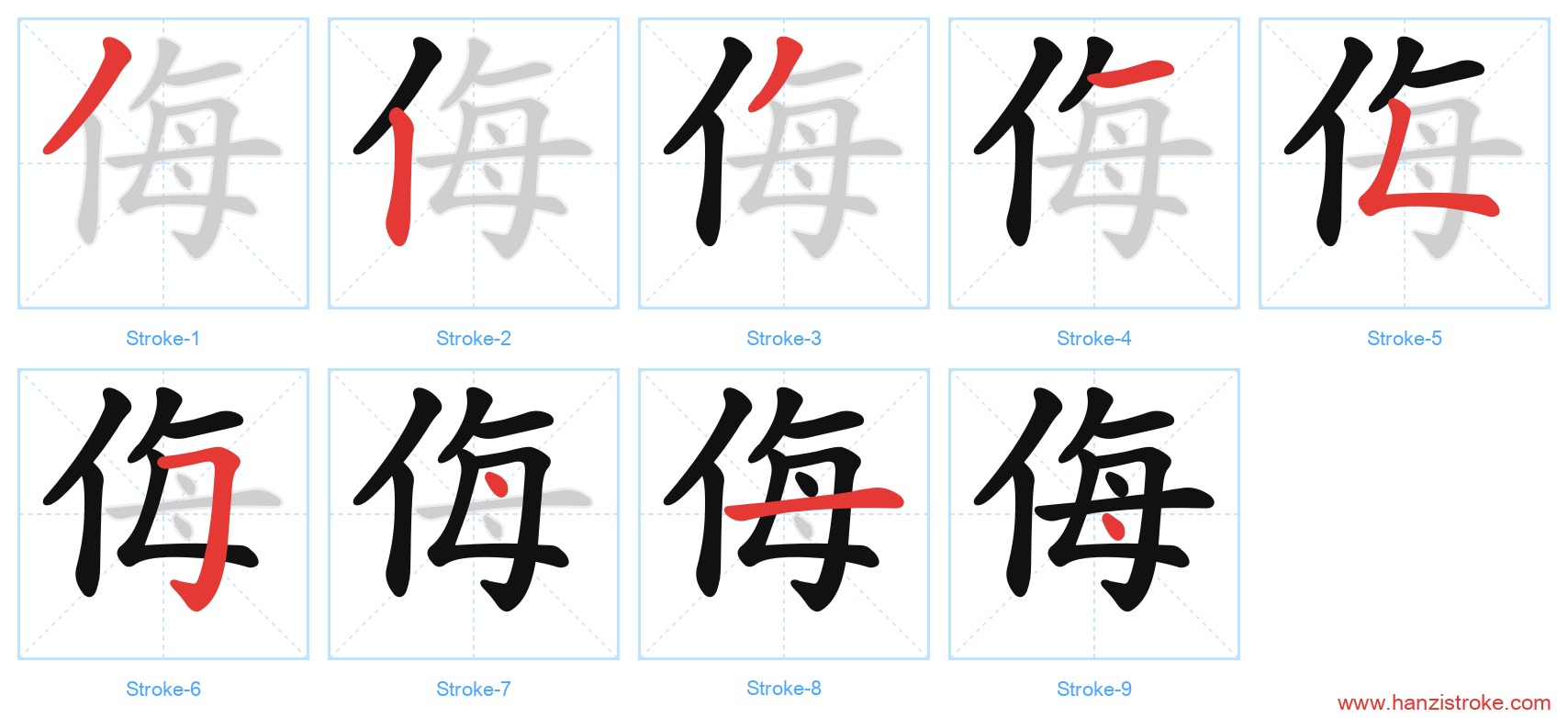 侮 stroke order diagram