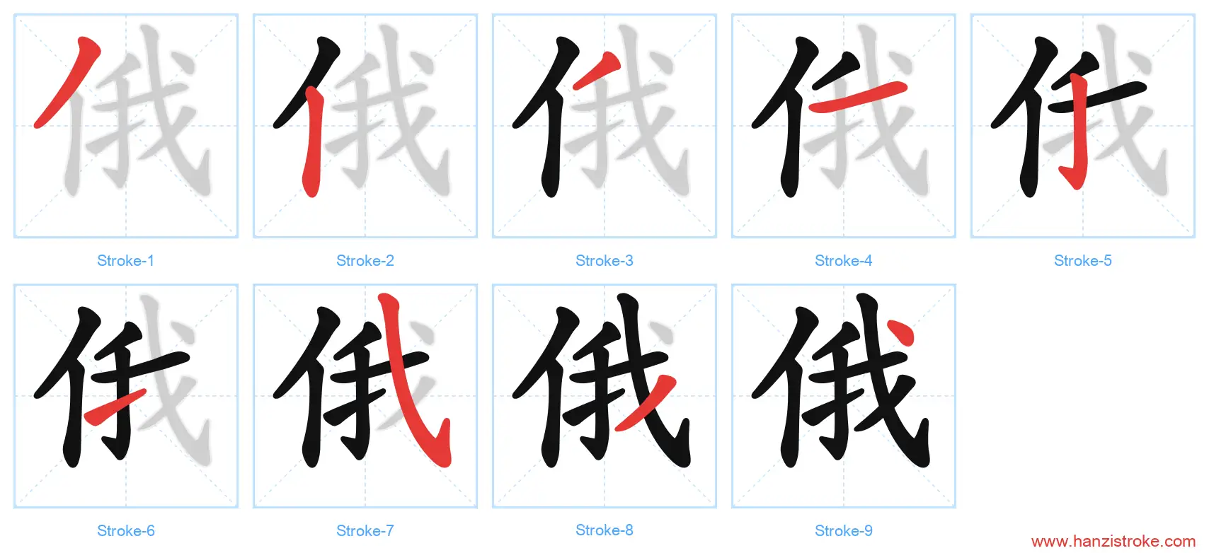 俄 stroke order diagram