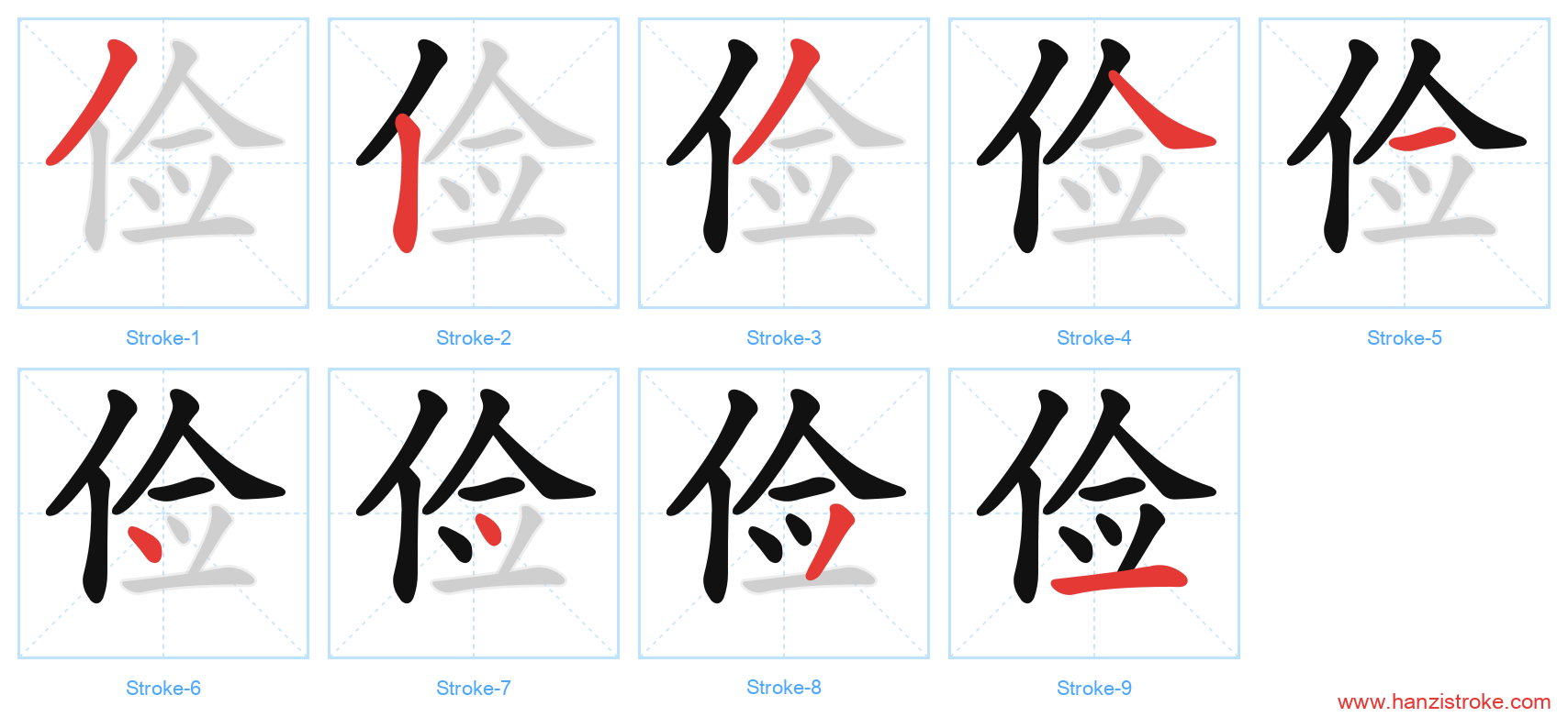 俭 stroke order diagram