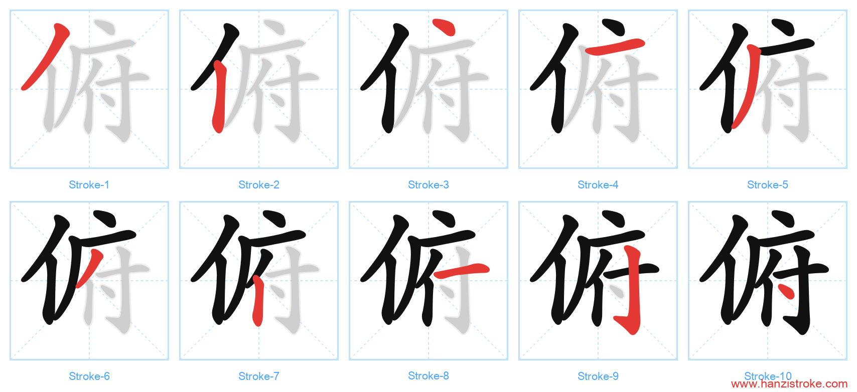 俯 stroke order diagram