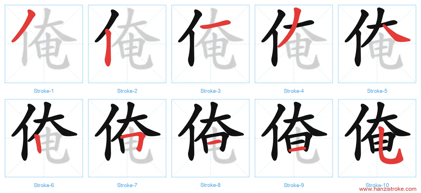 俺 stroke order diagram
