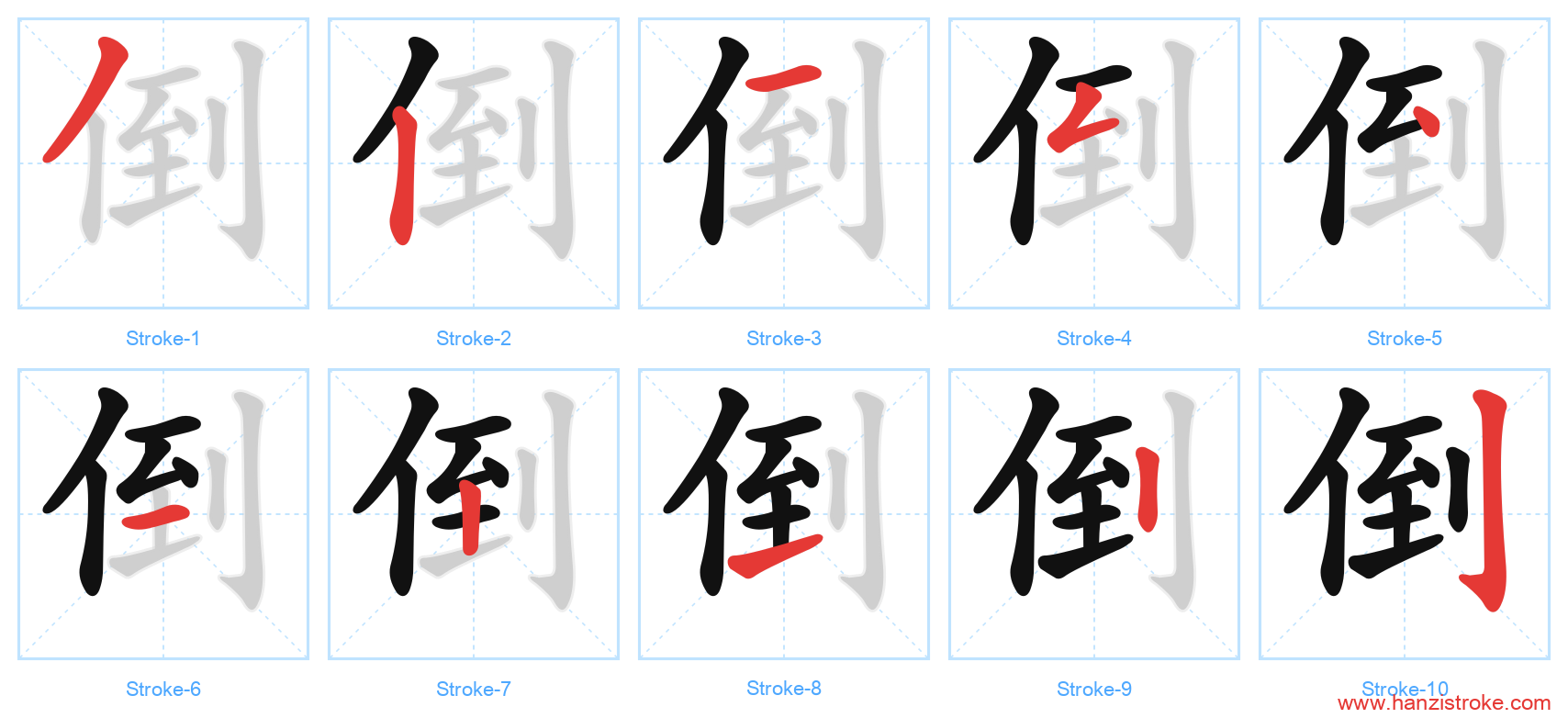 倒 stroke order diagram