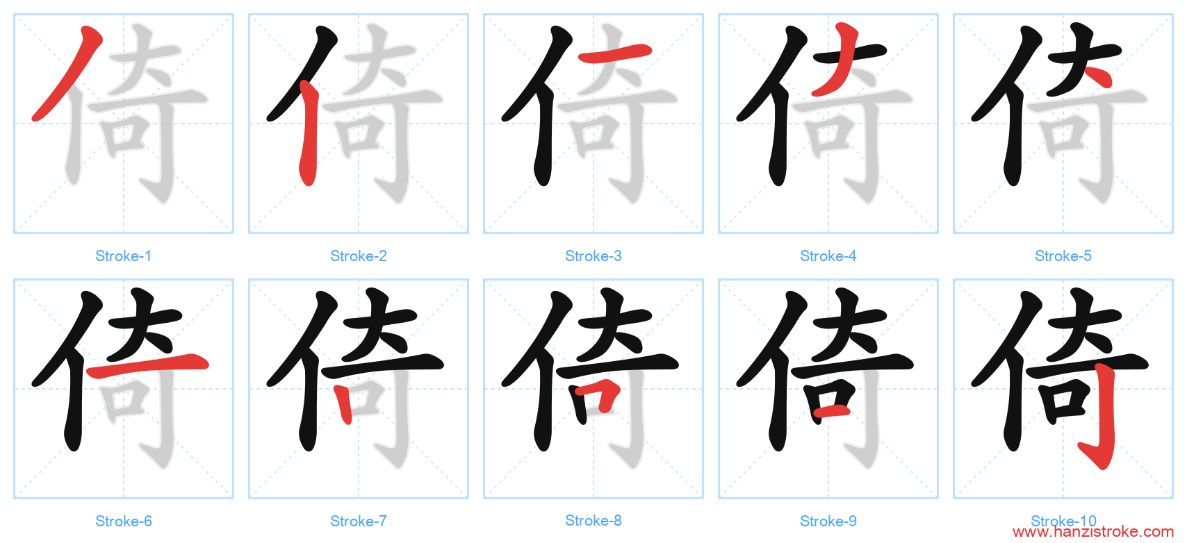 倚 stroke order diagram