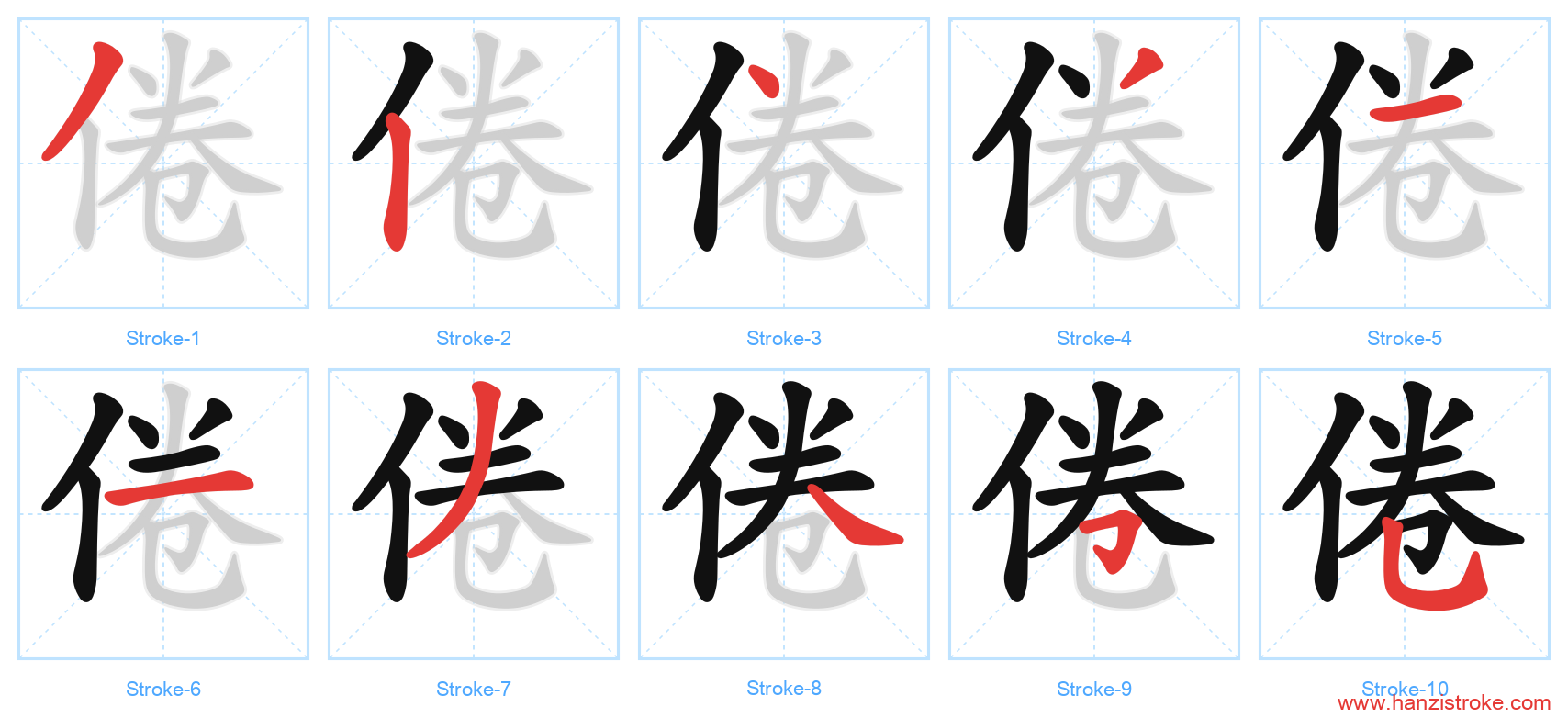 倦 stroke order diagram