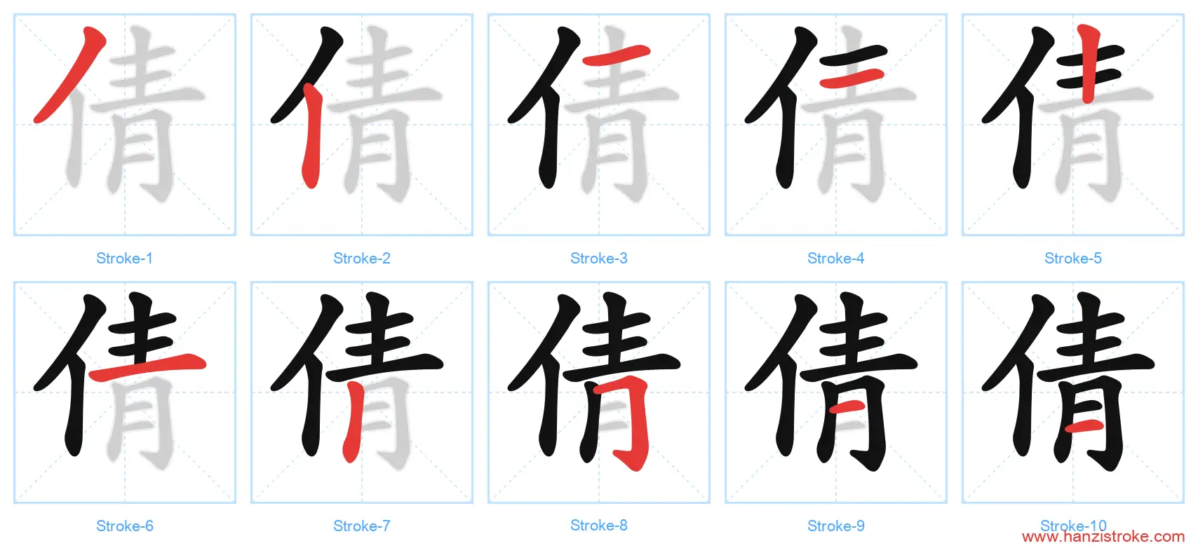 倩 stroke order diagram