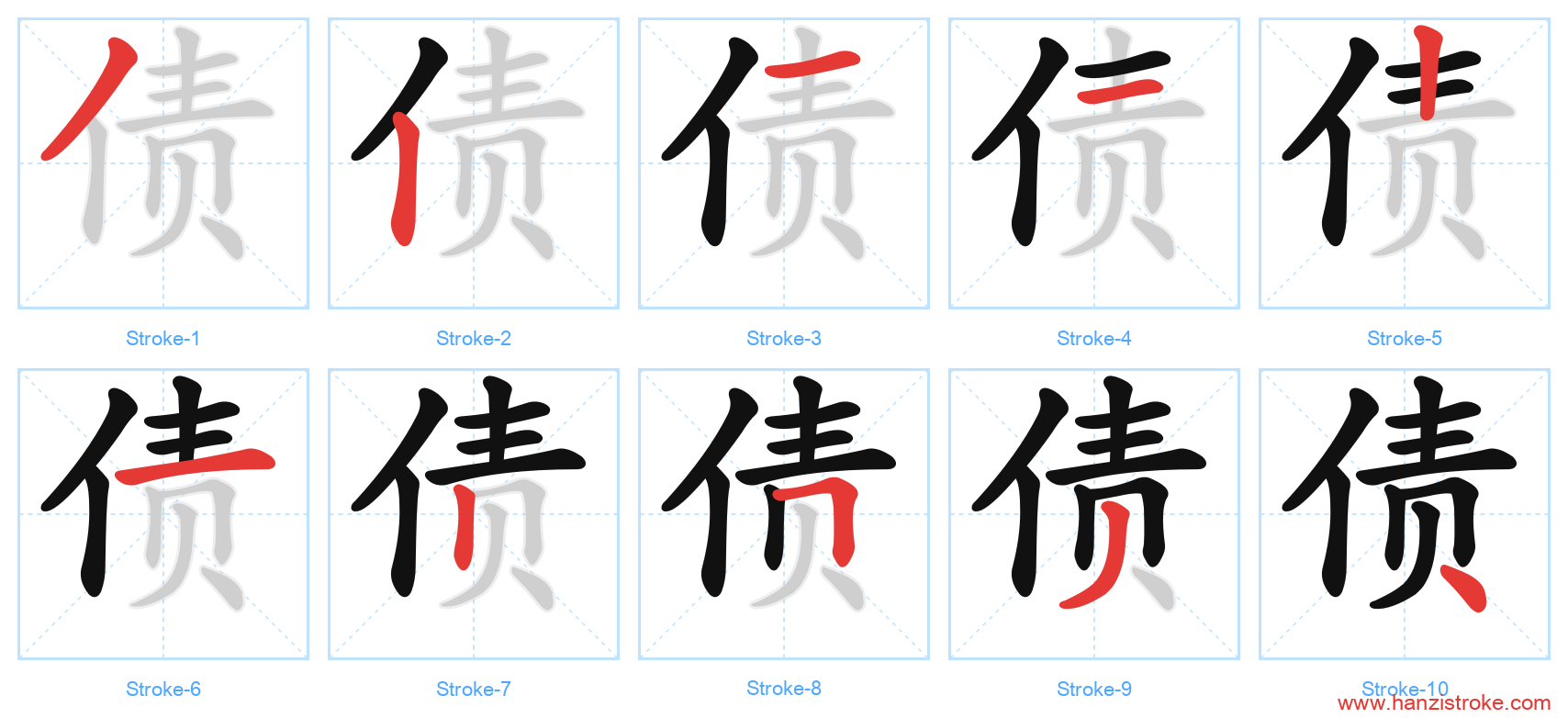债 stroke order diagram