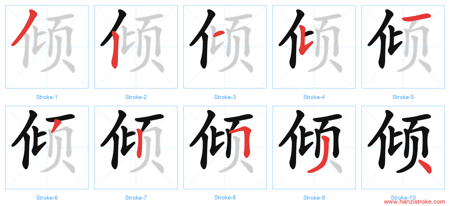 倾 stroke order diagram