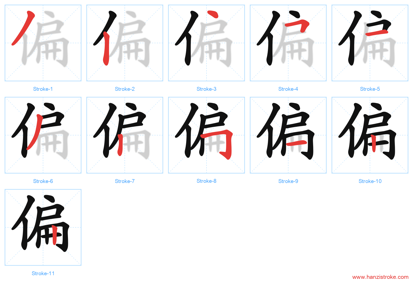 偏 stroke order diagram