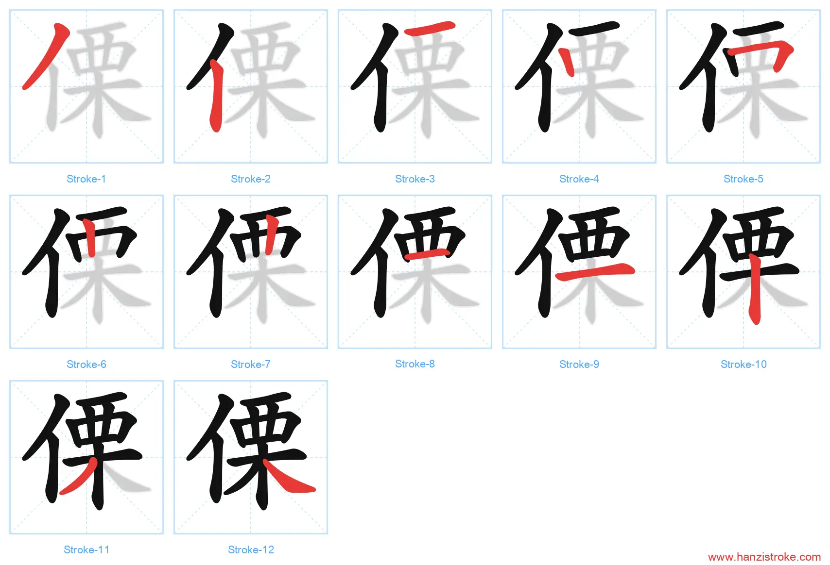 傈 stroke order diagram