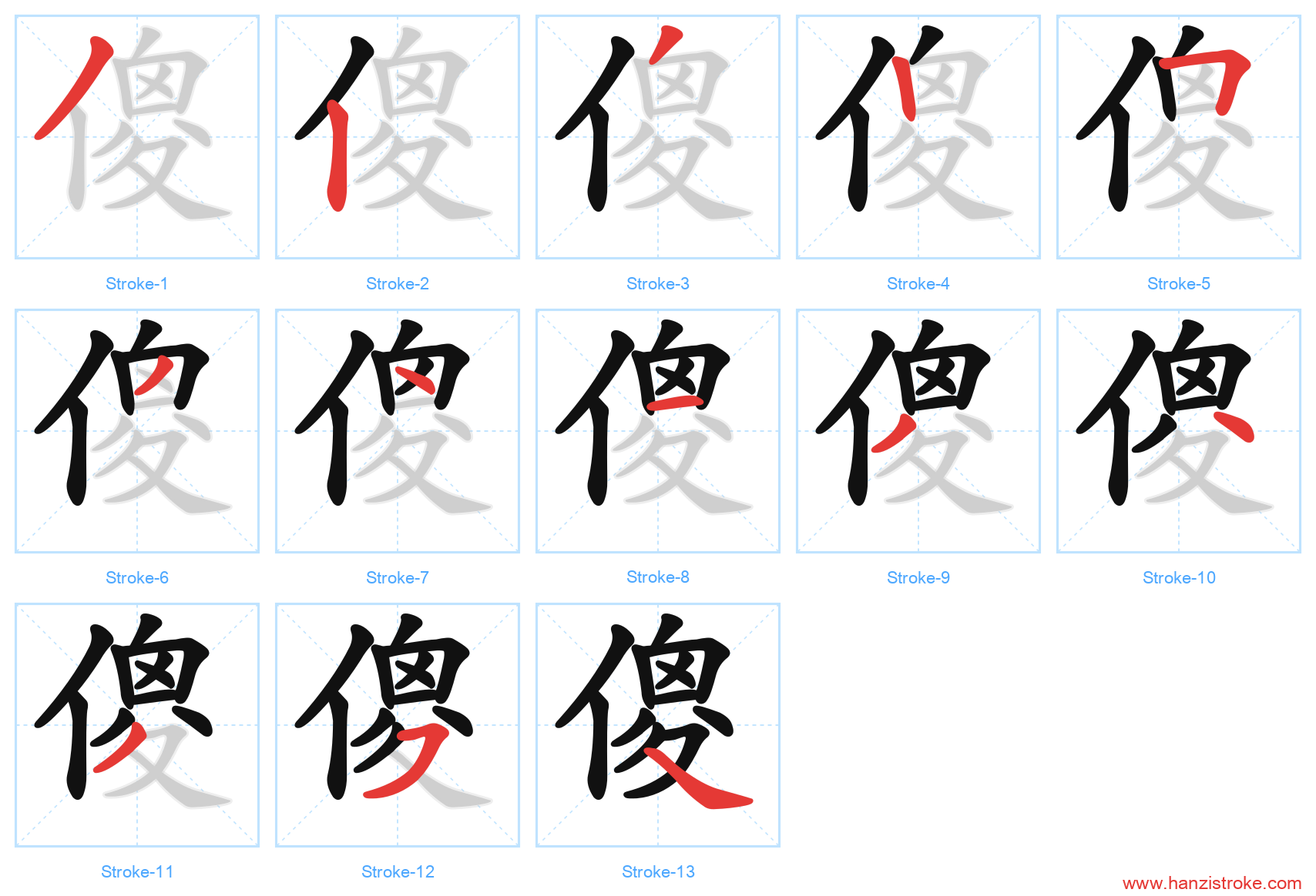 傻 stroke order diagram