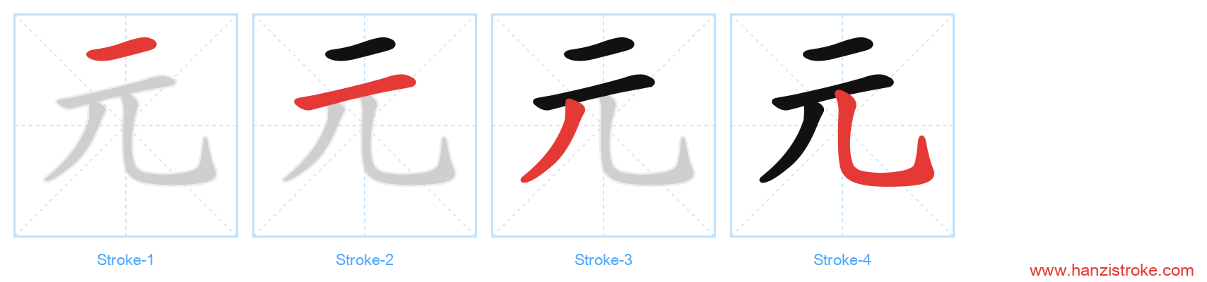 元 stroke order diagram