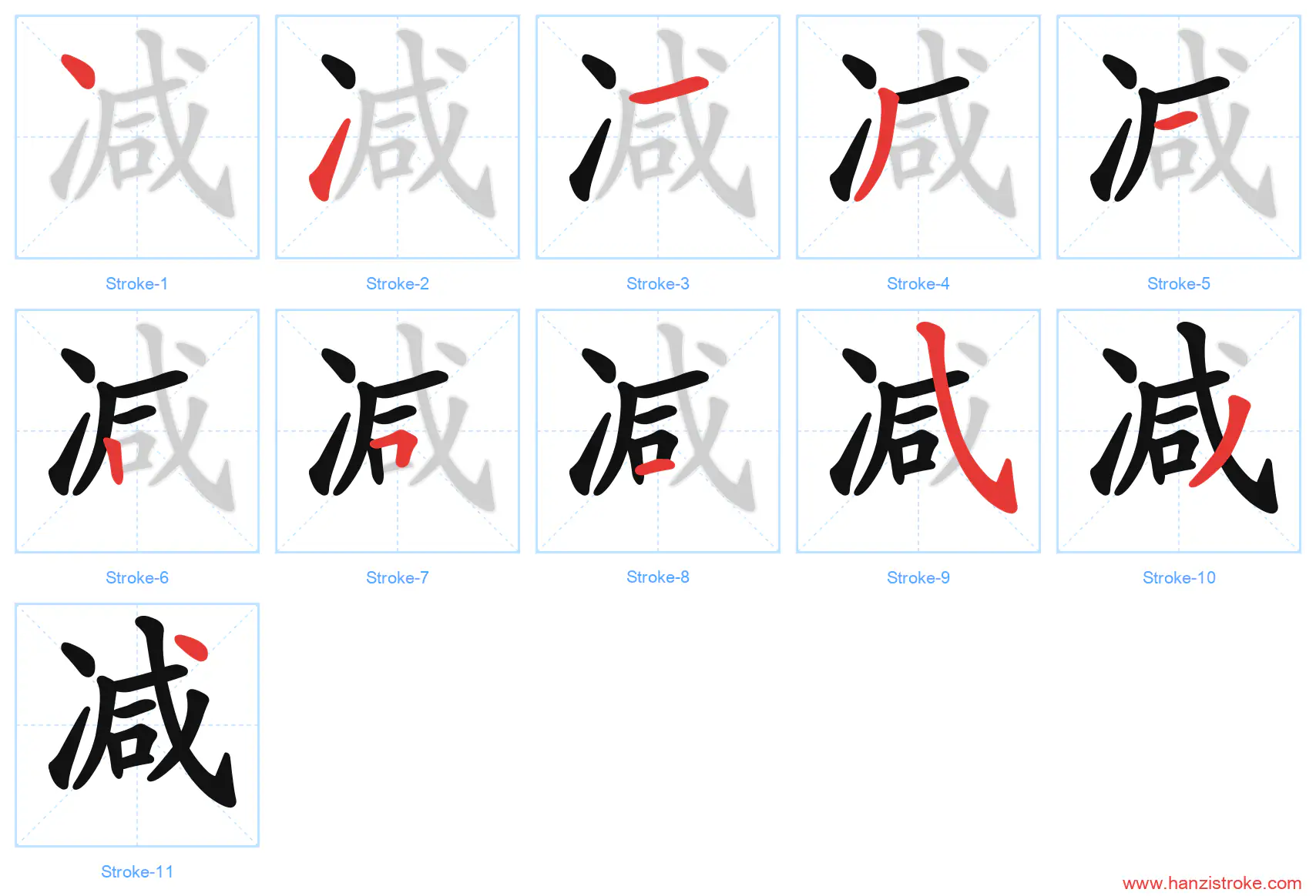 减 stroke order diagram