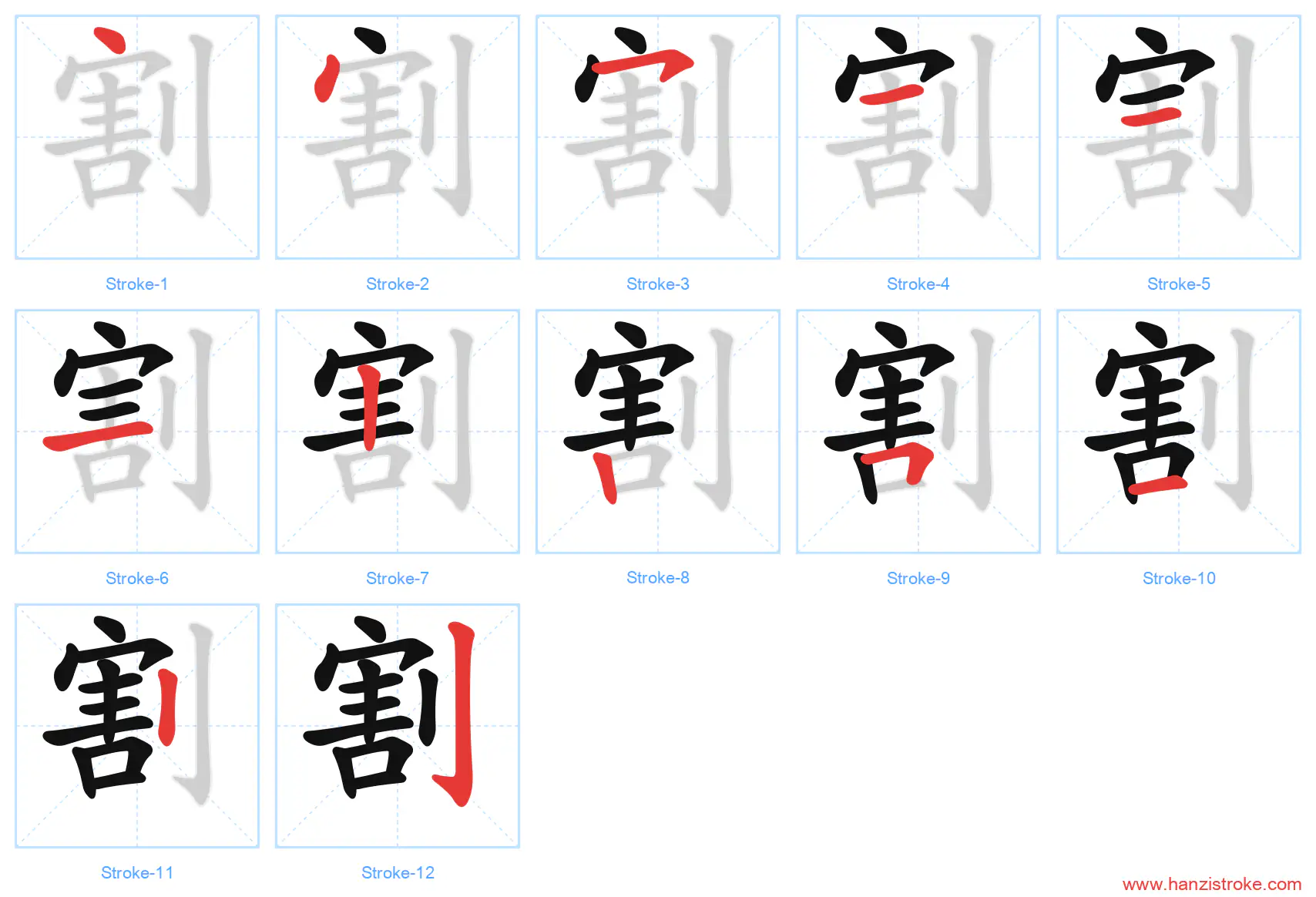 割 stroke order diagram