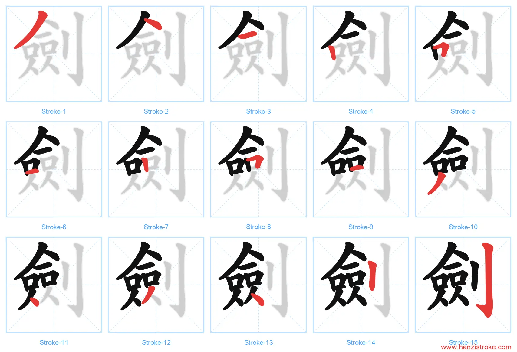 劍 traditional stroke order diagram