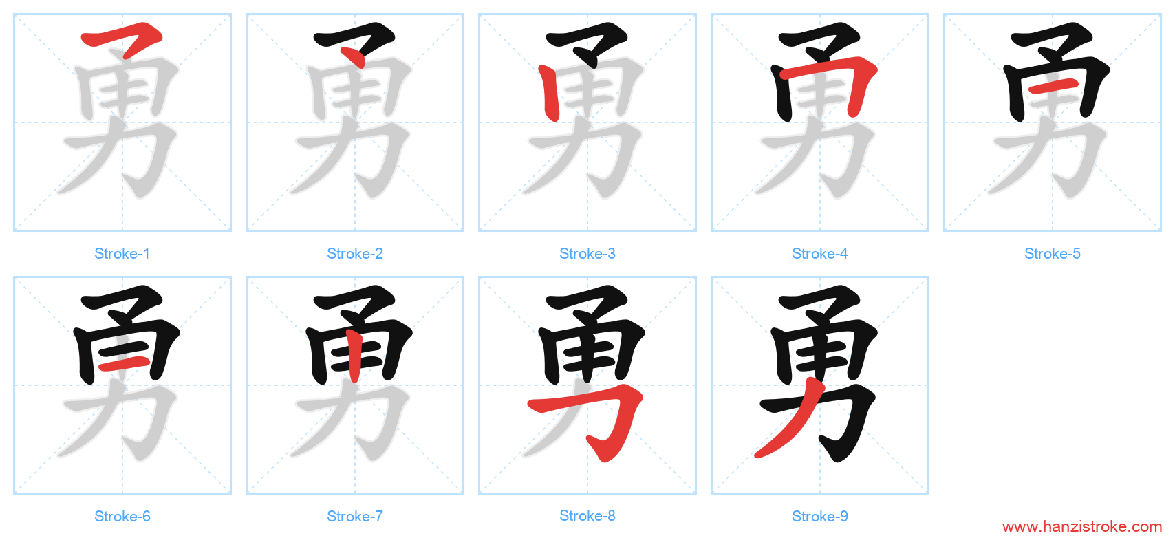 勇 stroke order diagram