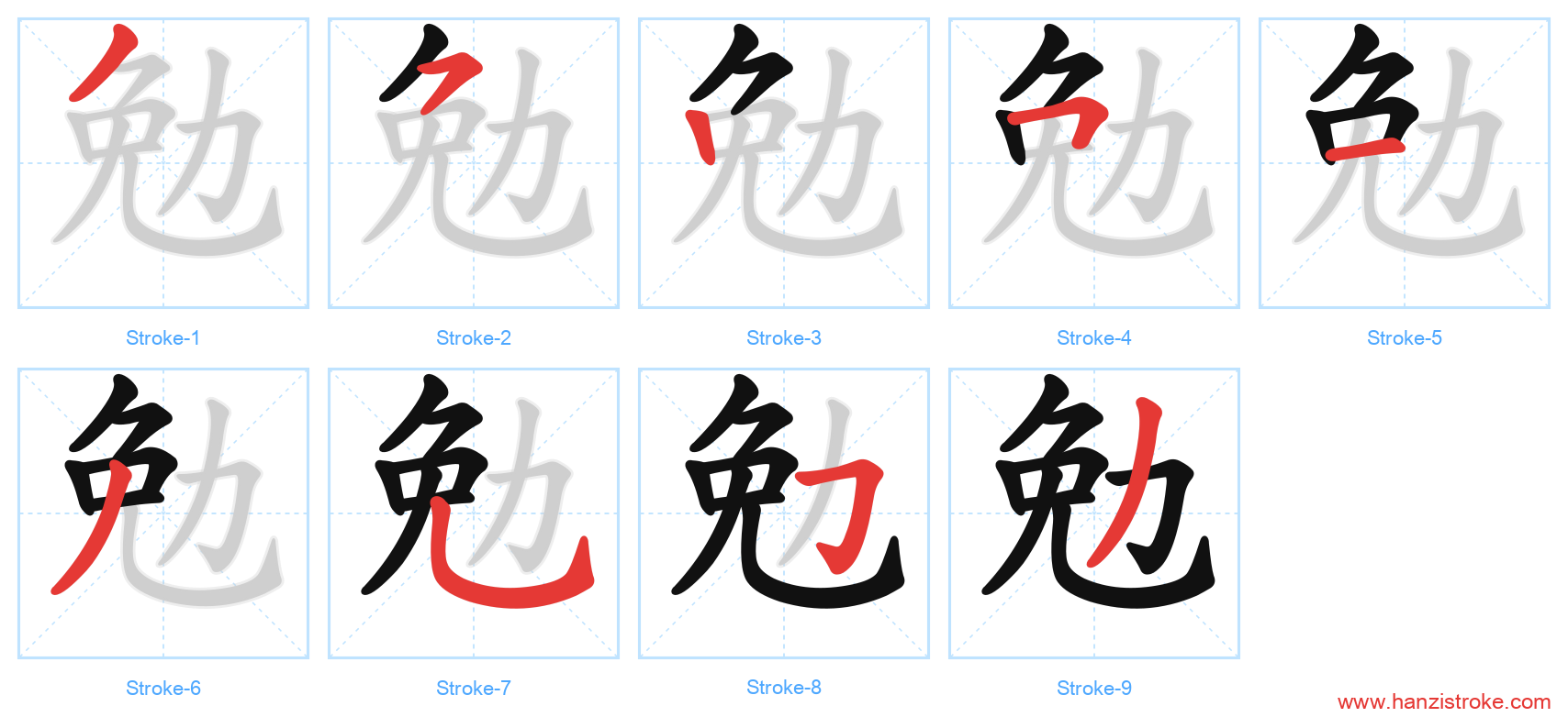 勉 stroke order diagram