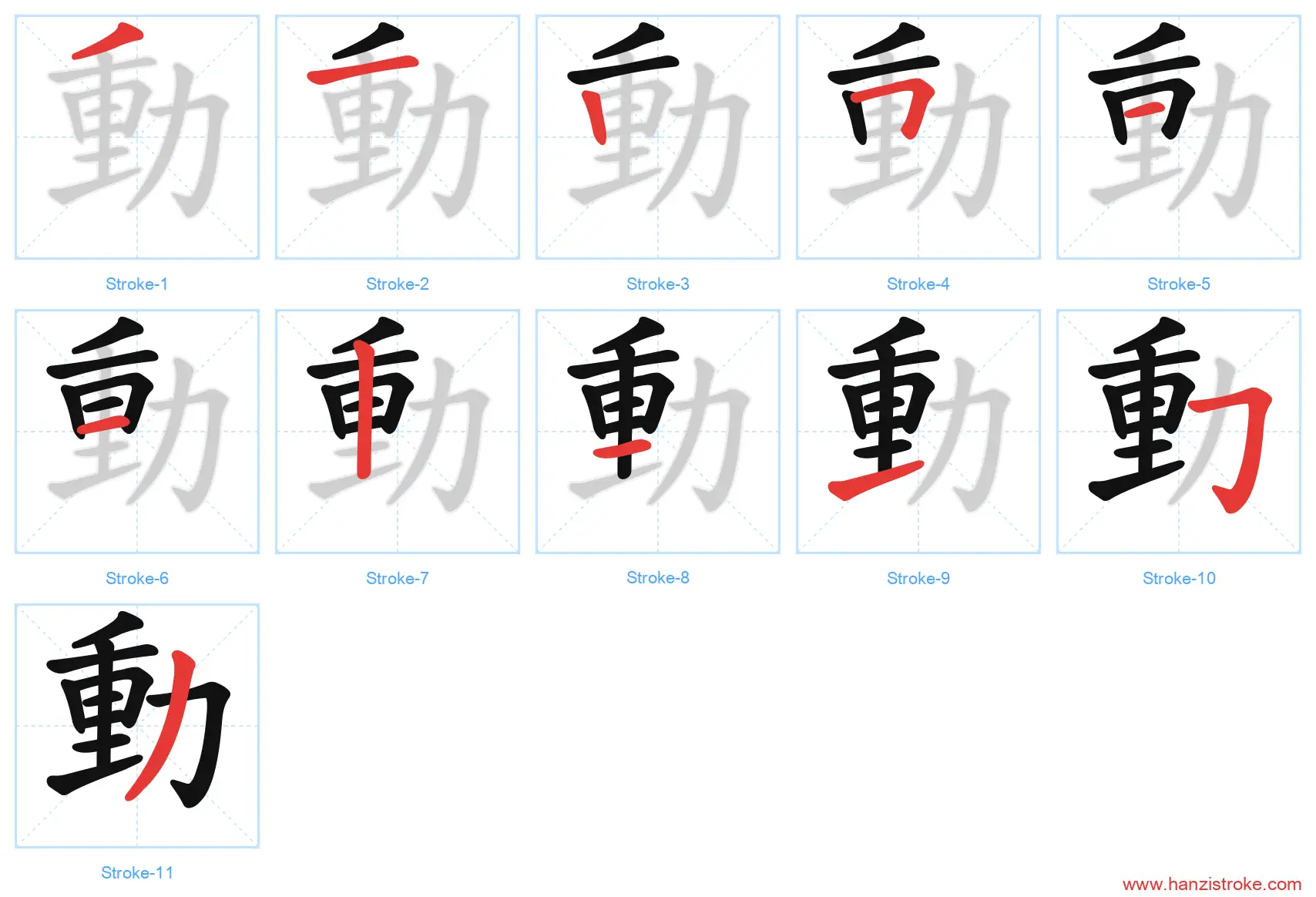 動 traditional stroke order diagram