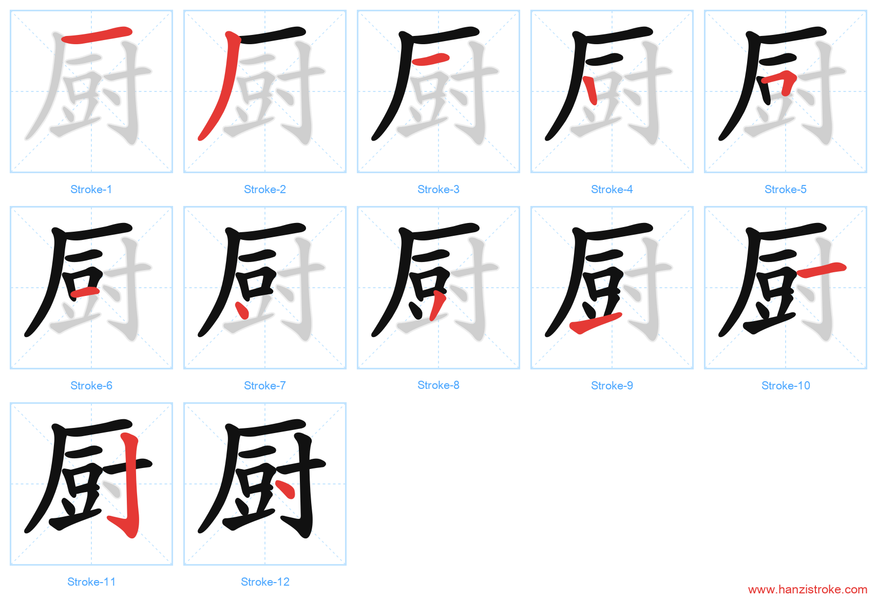 厨 stroke order diagram