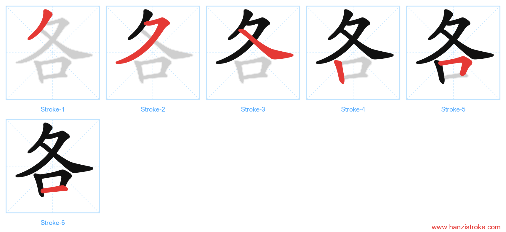 各 stroke order diagram