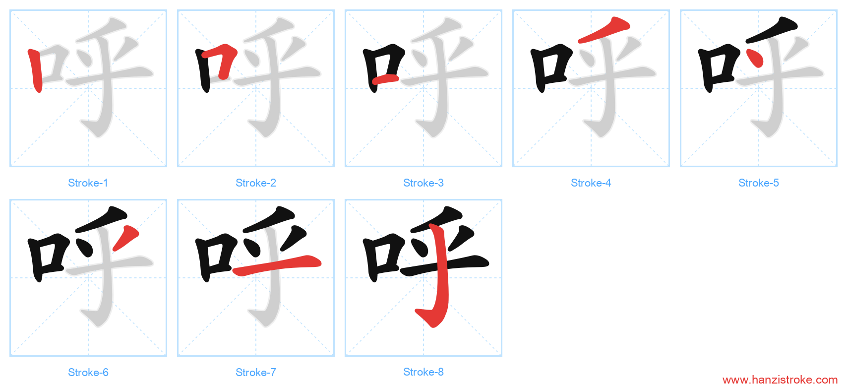呼 stroke order diagram