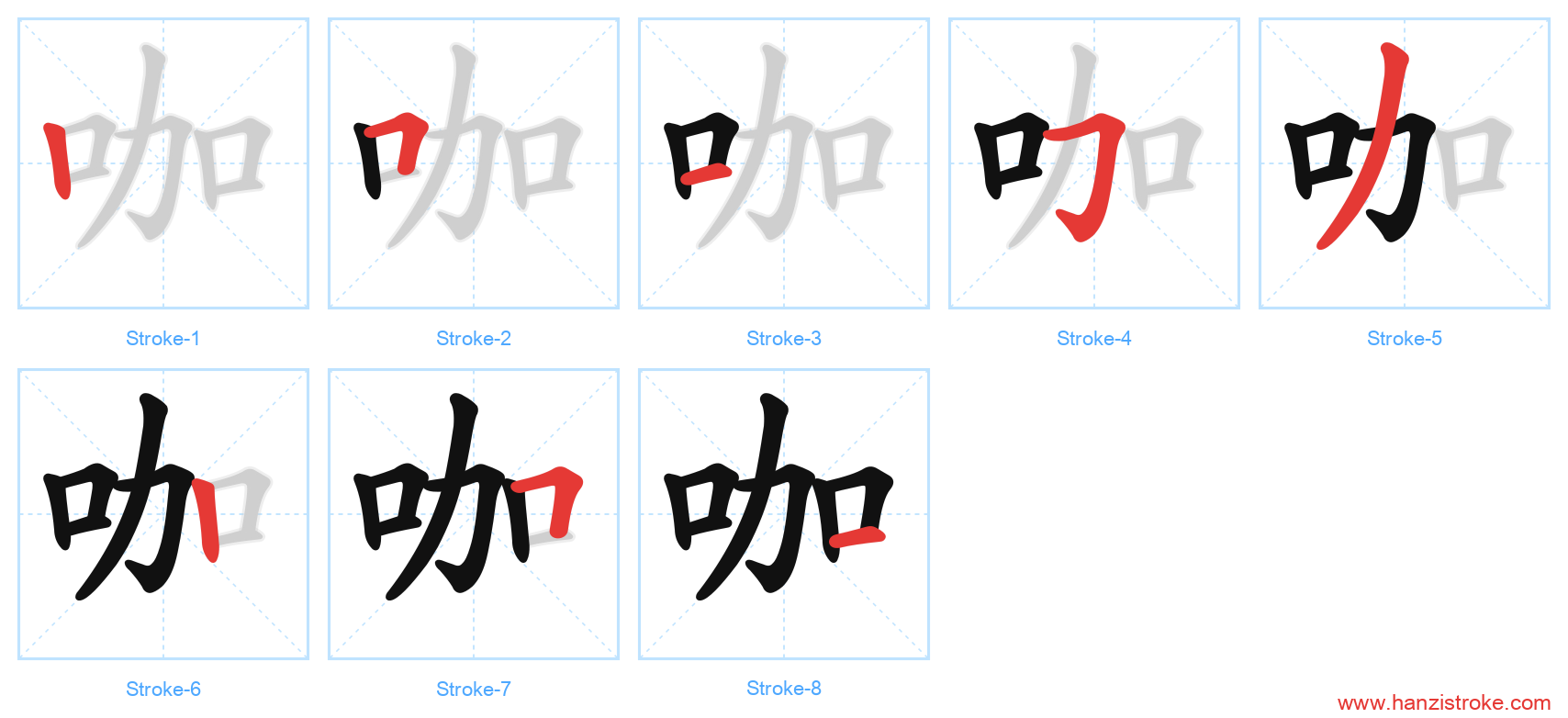 咖 stroke order diagram