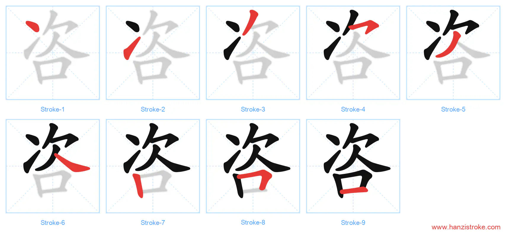 咨 stroke order diagram